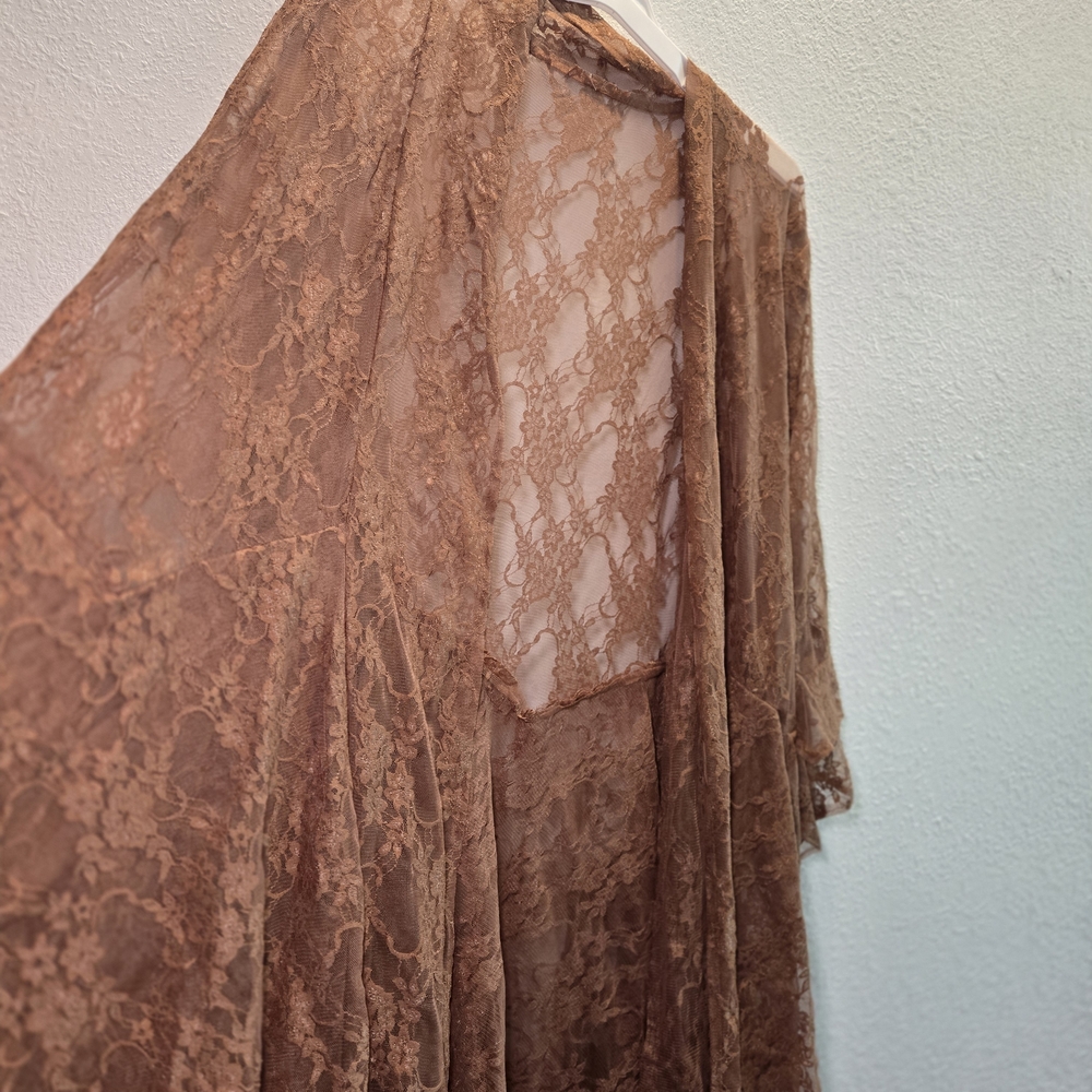 Brown Layered Lace Boho Romantic Duster Coat 2x Or‎ 3x Made In USA Western Ranch - Picture 6 of 14